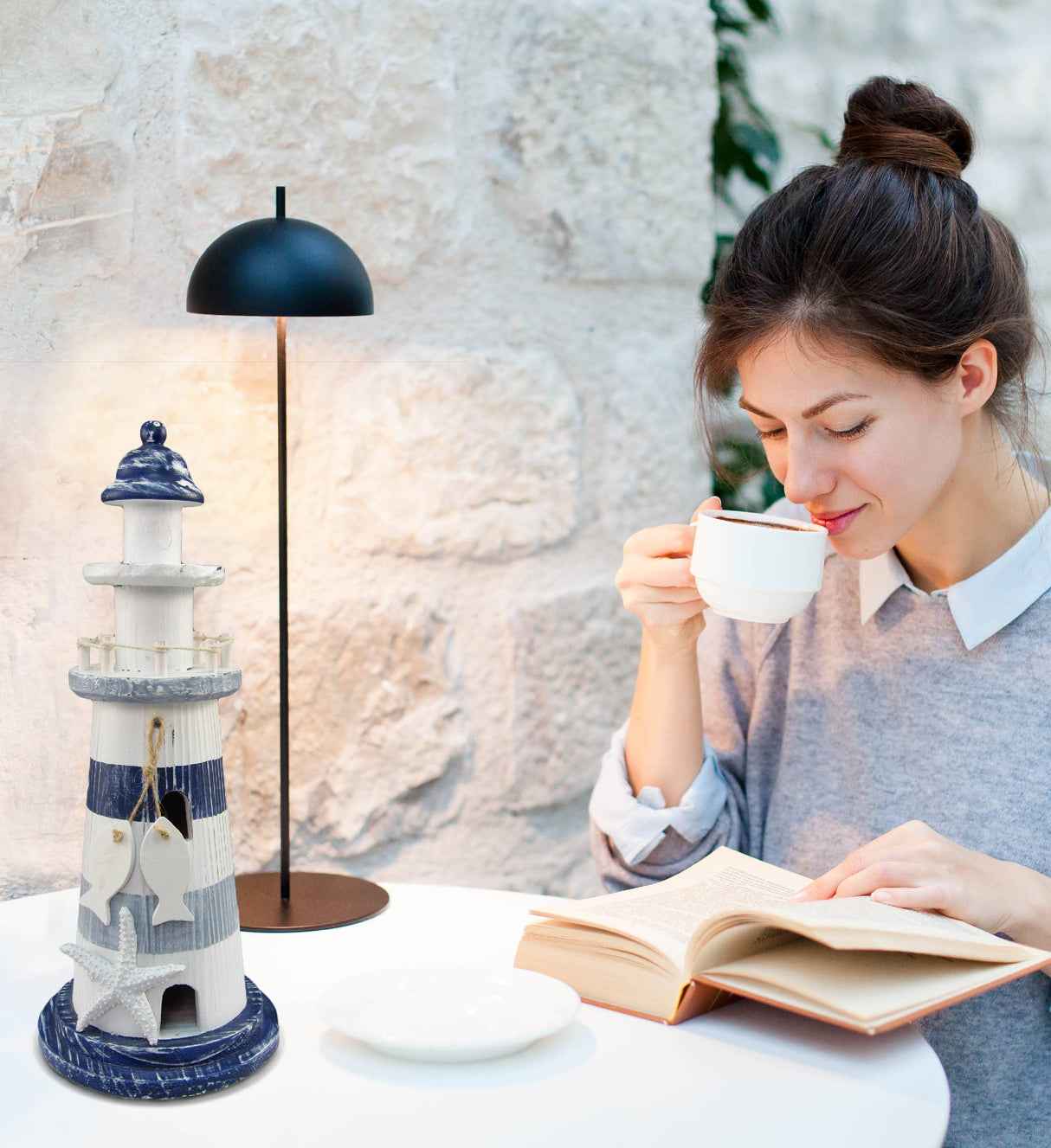 Nautical Decor - Blue Stripes Lighthouse