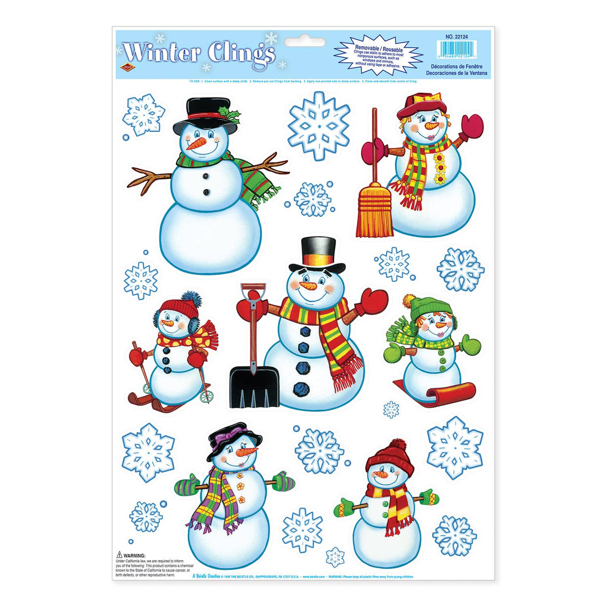 Snowman & Snowflake Clings, 12" x 17" Sheet