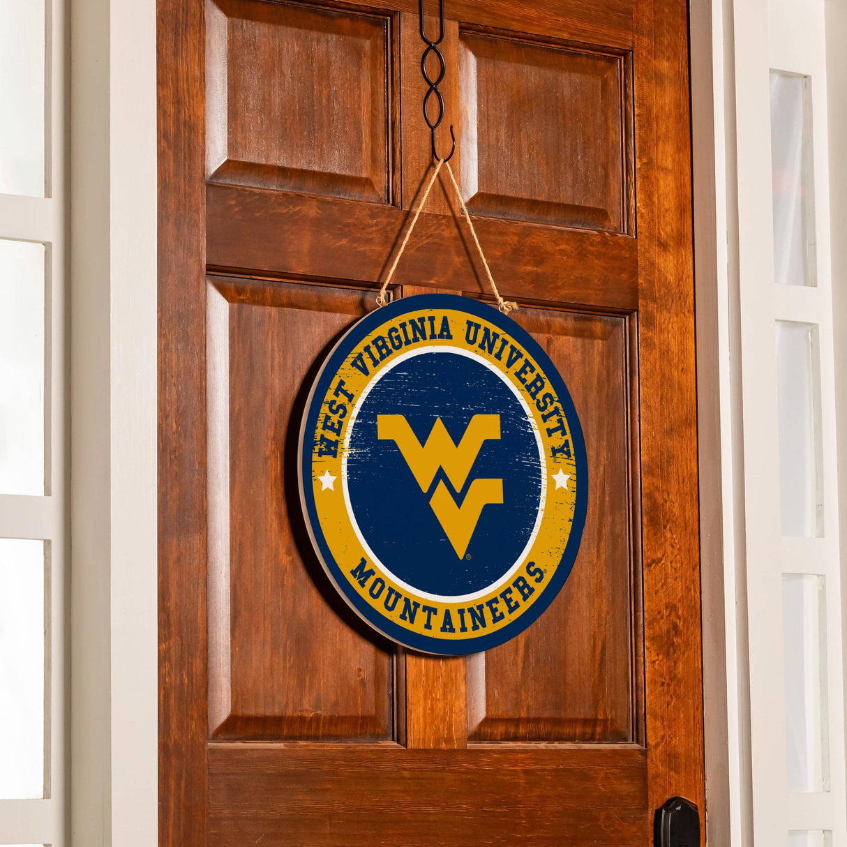 West Virginia University Round Door Décor with Hanging Rope,
