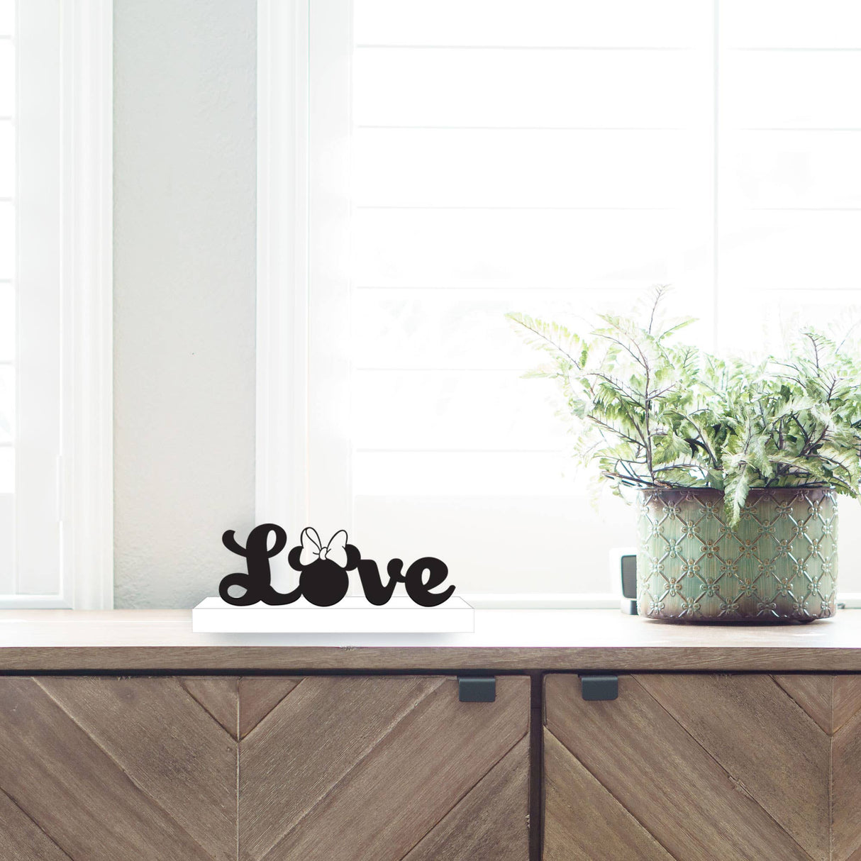 Love Minnie Mouse Metal Decor With Wood Base