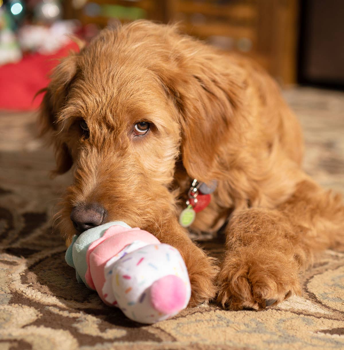 Pet Birthday 3-Scoop Ice Cream Cone Plush Dog Toy 12"