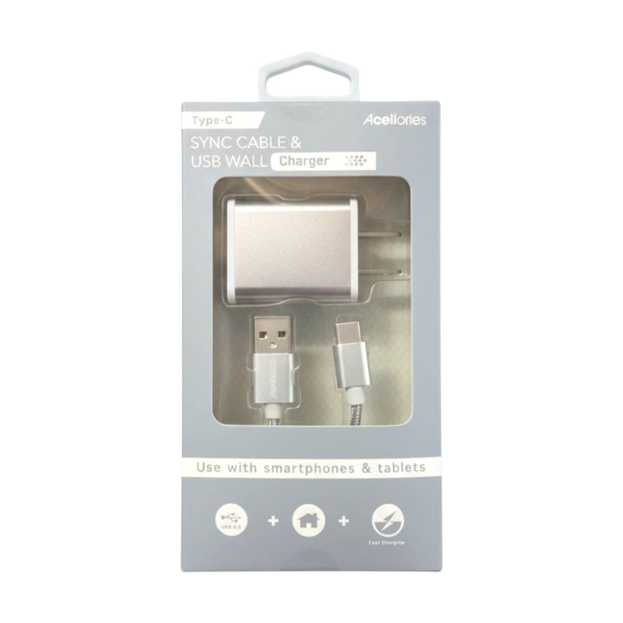 Acellories USB Wall Plug Combo and 6FT USB-A to Type-C Cable