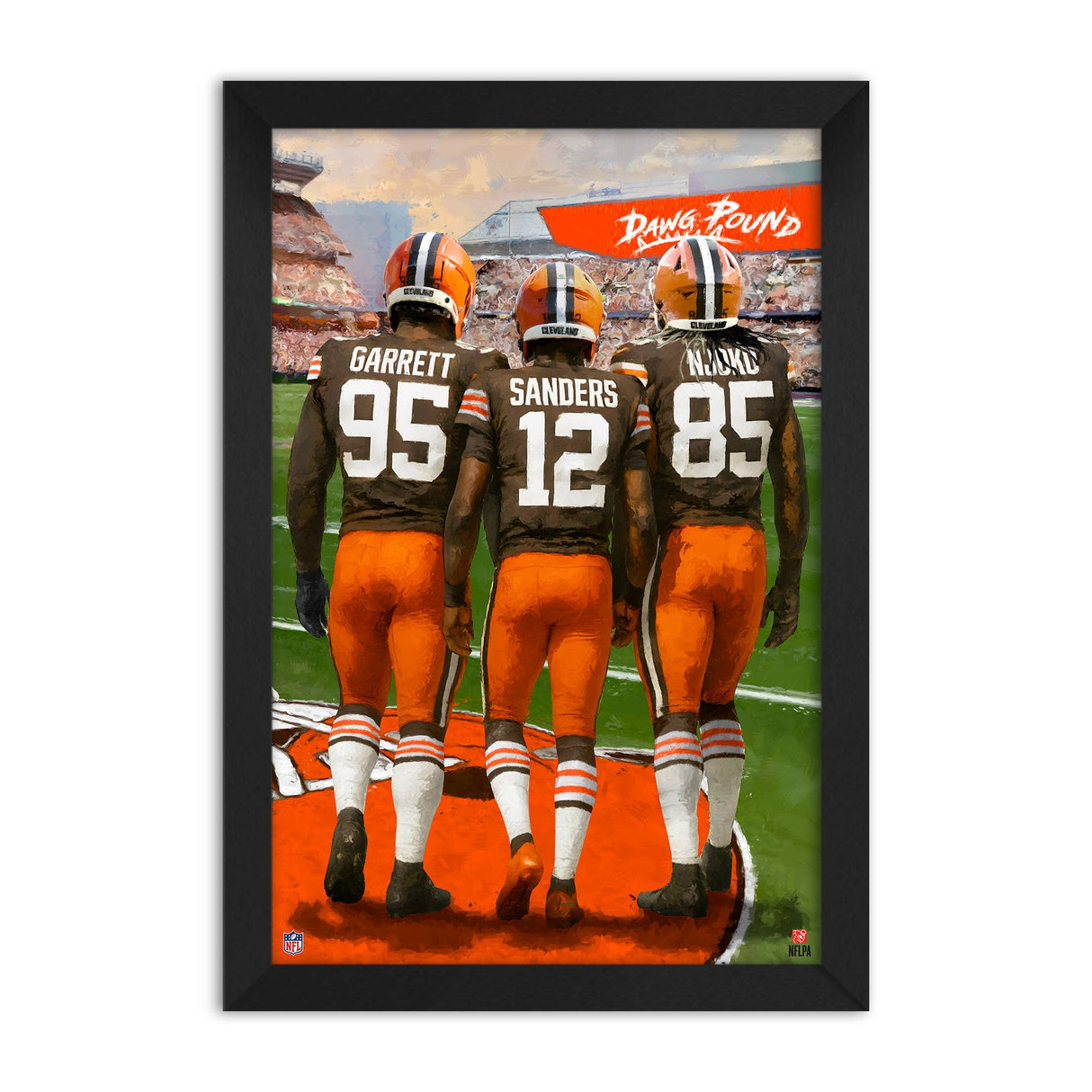 CLEVELAND BROWNS 27"X39" FRAMED ART 3 PLAYER PRINT GARRETT, SANDERS, NJOKU