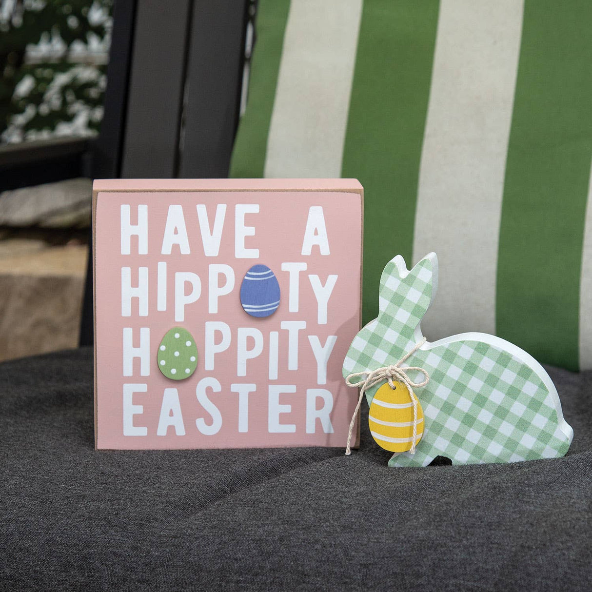 Hoppity Easter & Green Check Chunky Bunny Sitter 2/Set