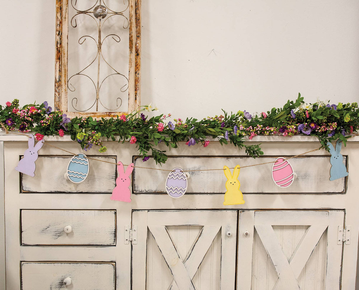Easter Egg & Bunny Garland-Glittered Wooden