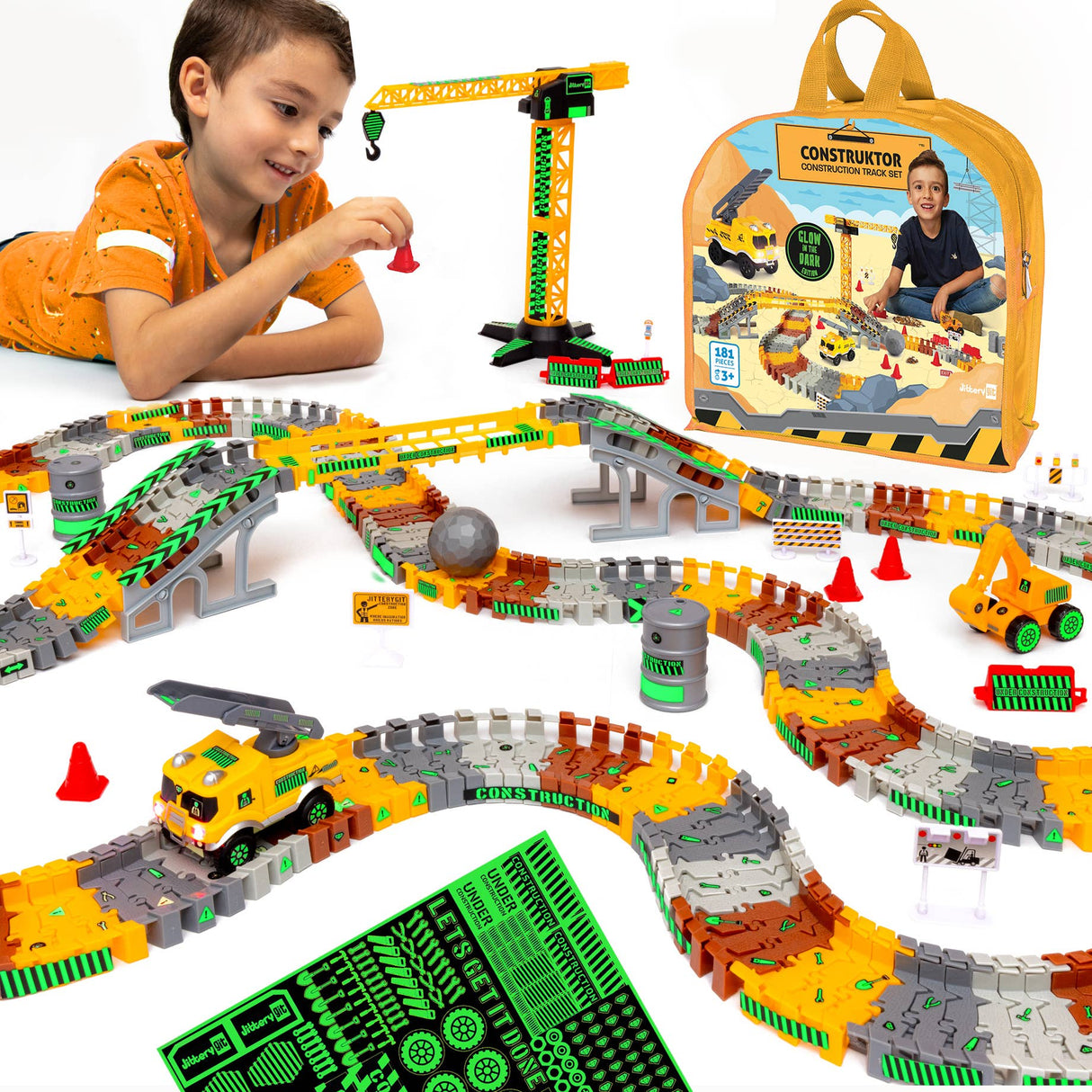 Construction Toy Track Car Set - STEM Glow in the Dark Toys