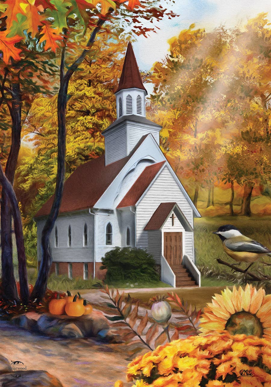 Autumn Church Garden Flag