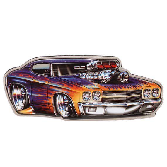 Purple Hot Rod Embossed Tin Magnet