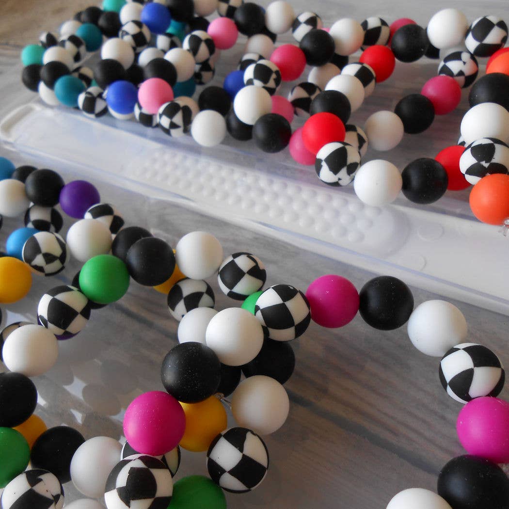 Sky Blue Silicone Wristlet with Wavy Checkered Beads