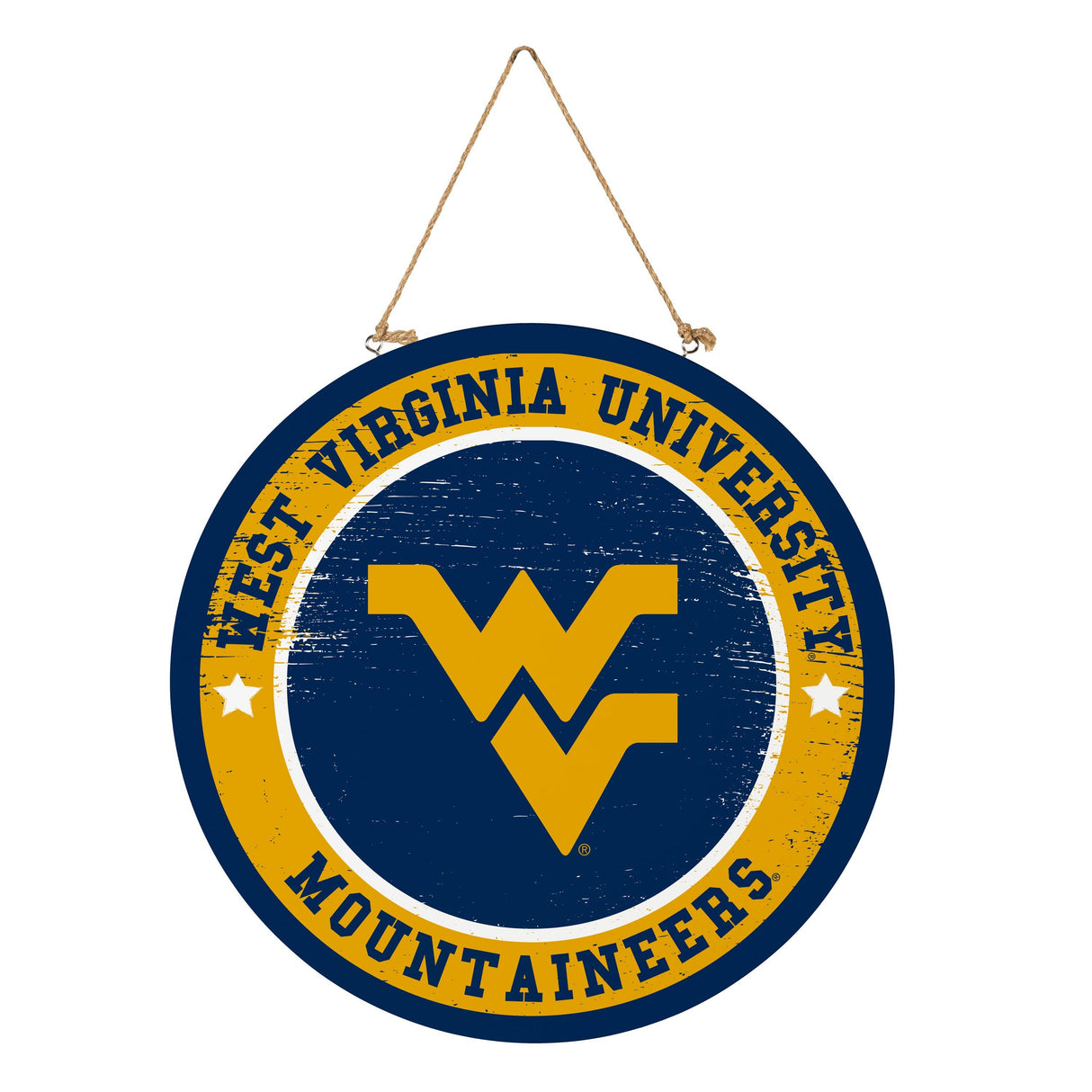 West Virginia University Round Door Décor with Hanging Rope,