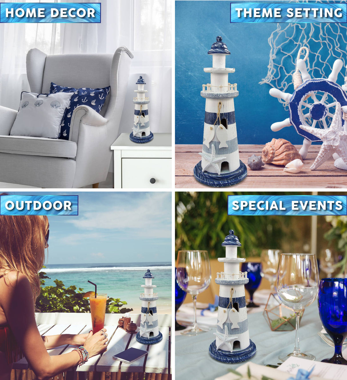 Nautical Decor - Blue Stripes Lighthouse