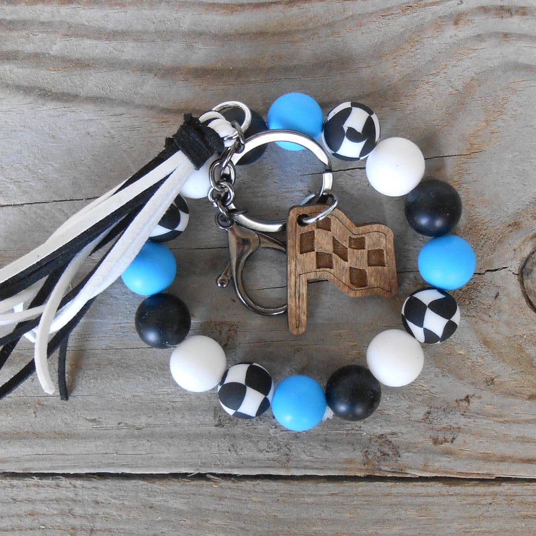 Sky Blue Silicone Wristlet with Wavy Checkered Beads