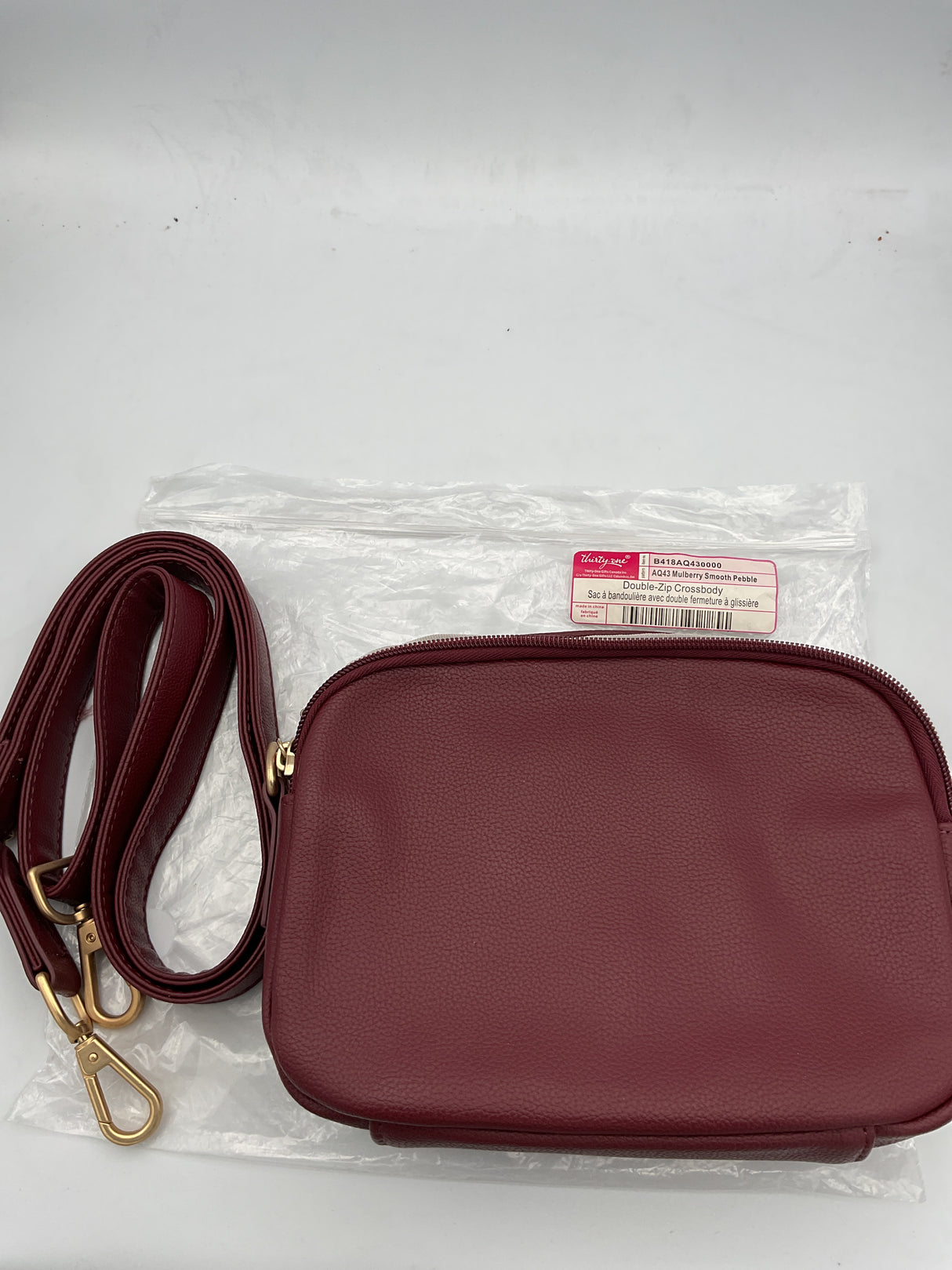 Thirty-One Double-Zip Crossbody (Mulberry Smooth Pebble)