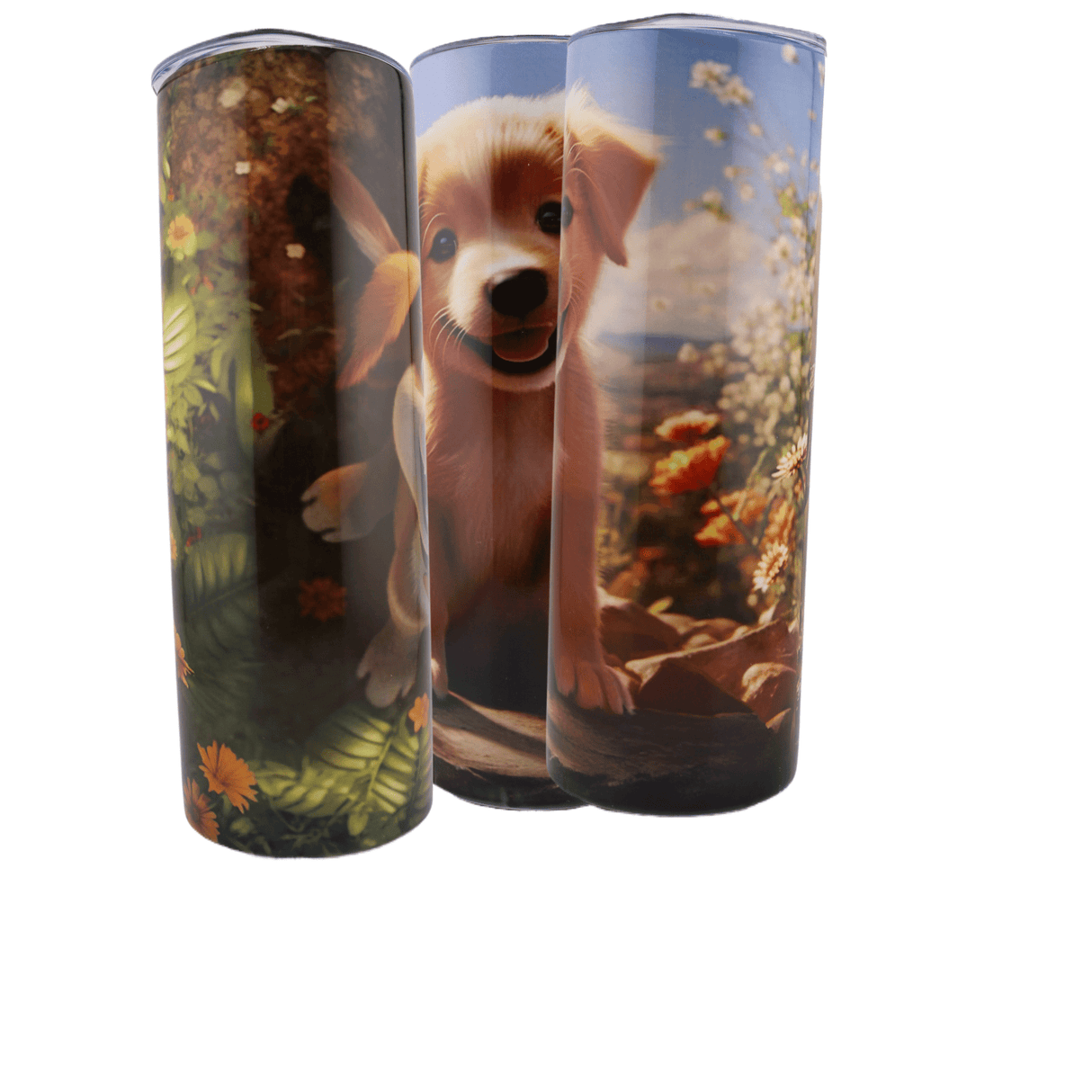 Puppy Sitting on Rock 20oz tumbler with straw
