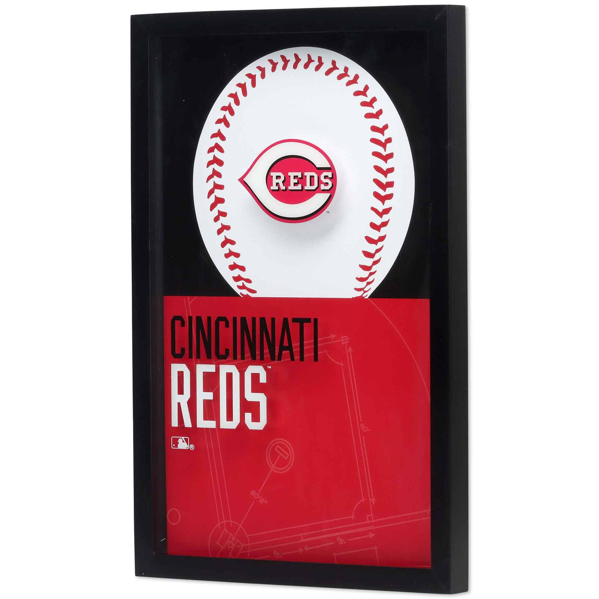Cincinnati Reds Logo Baseball & Diamond Framed Glass Sign