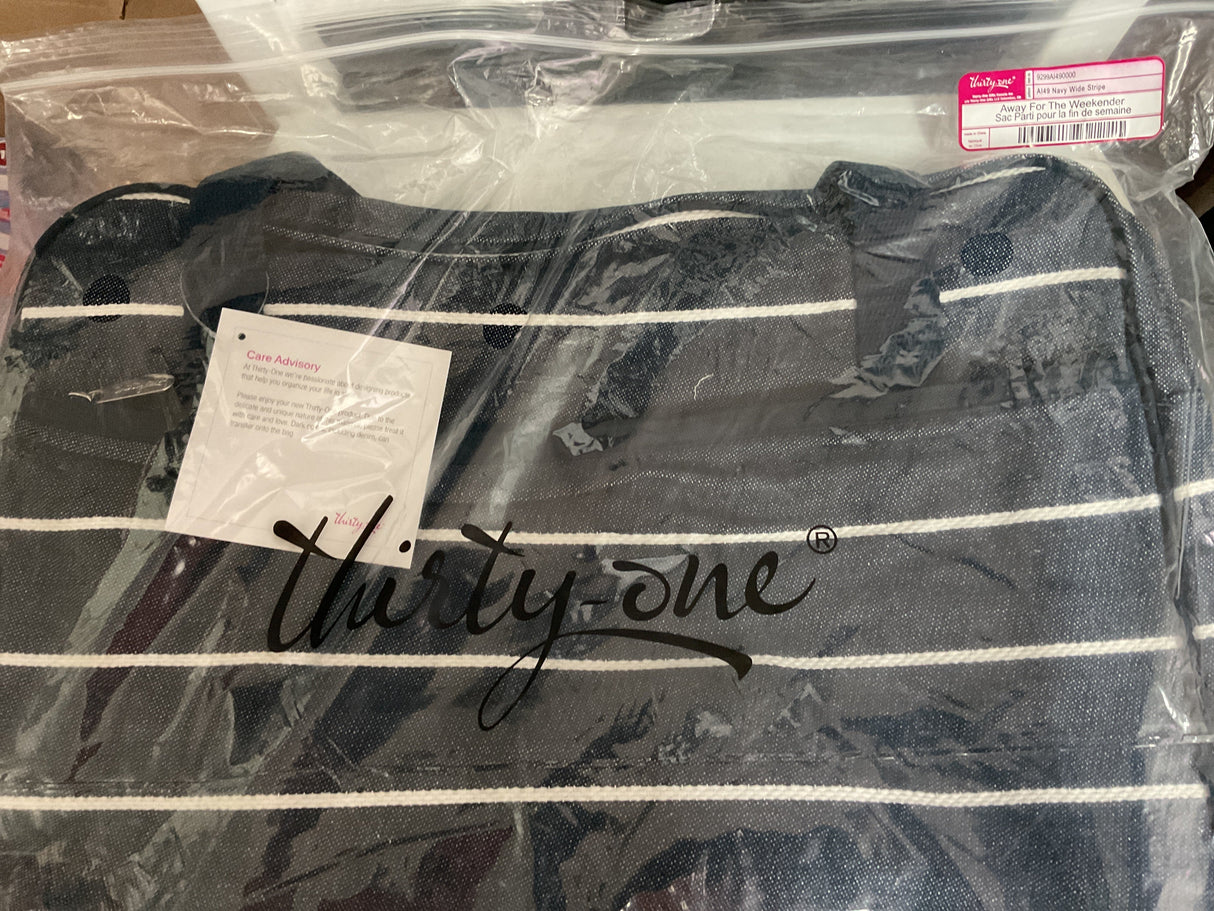 Thirty-One Away for the Weekender - Navy Wide Stripe