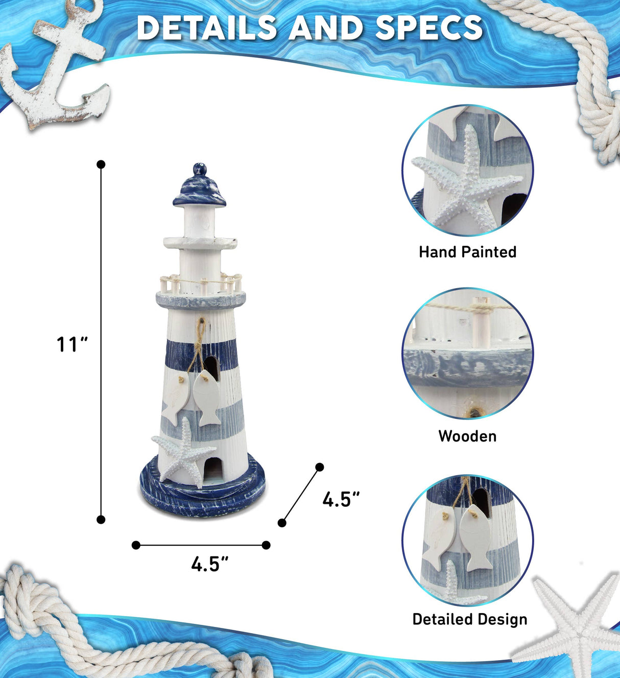 Nautical Decor - Blue Stripes Lighthouse
