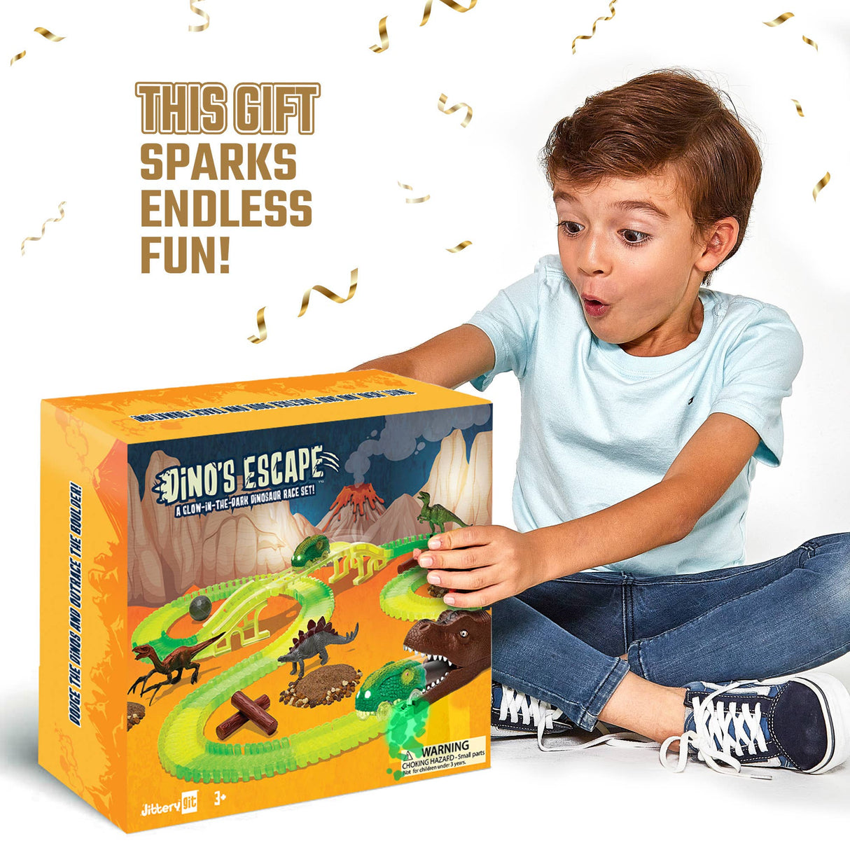 Dinosaur Race Escape Track Playset Toy Gift For Kids, Boys, Girls