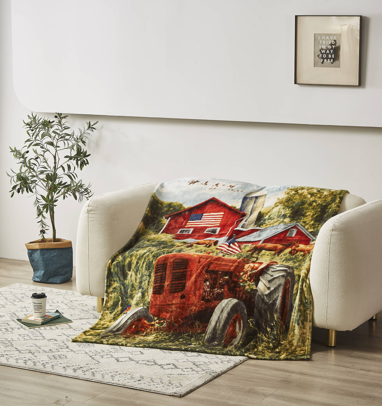 "Patriotic Tractor" 1-Ply Faux Fur Everyday Blanket