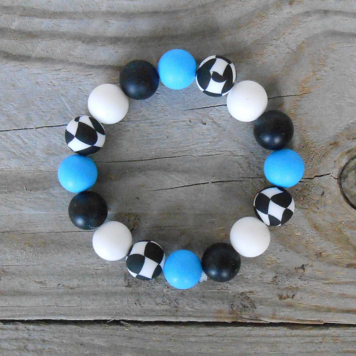 Sky Blue Silicone Wristlet with Wavy Checkered Beads