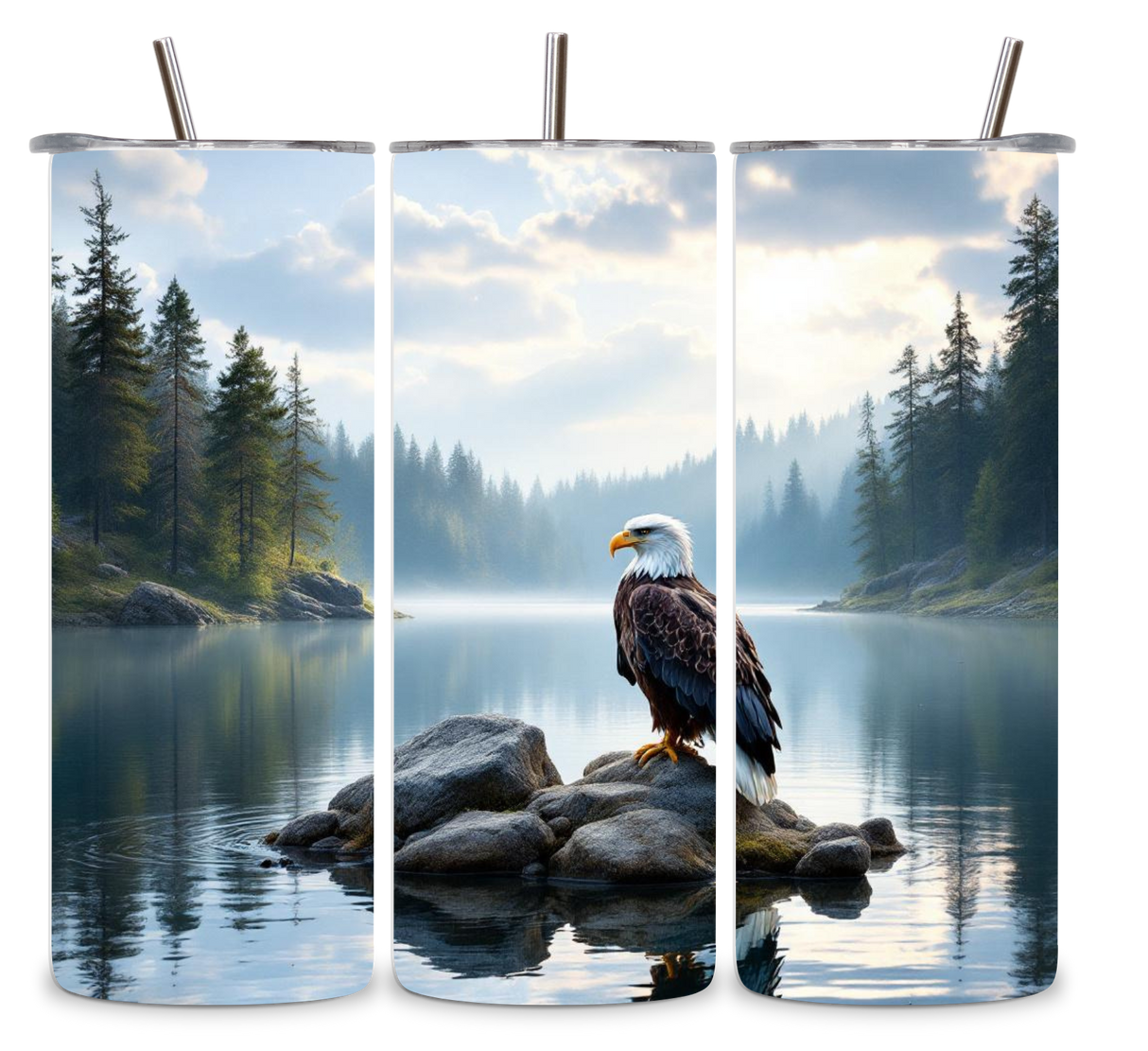 Alpha Printing 20oz Stainless Steel Tumblers-eagle on rocks on lake