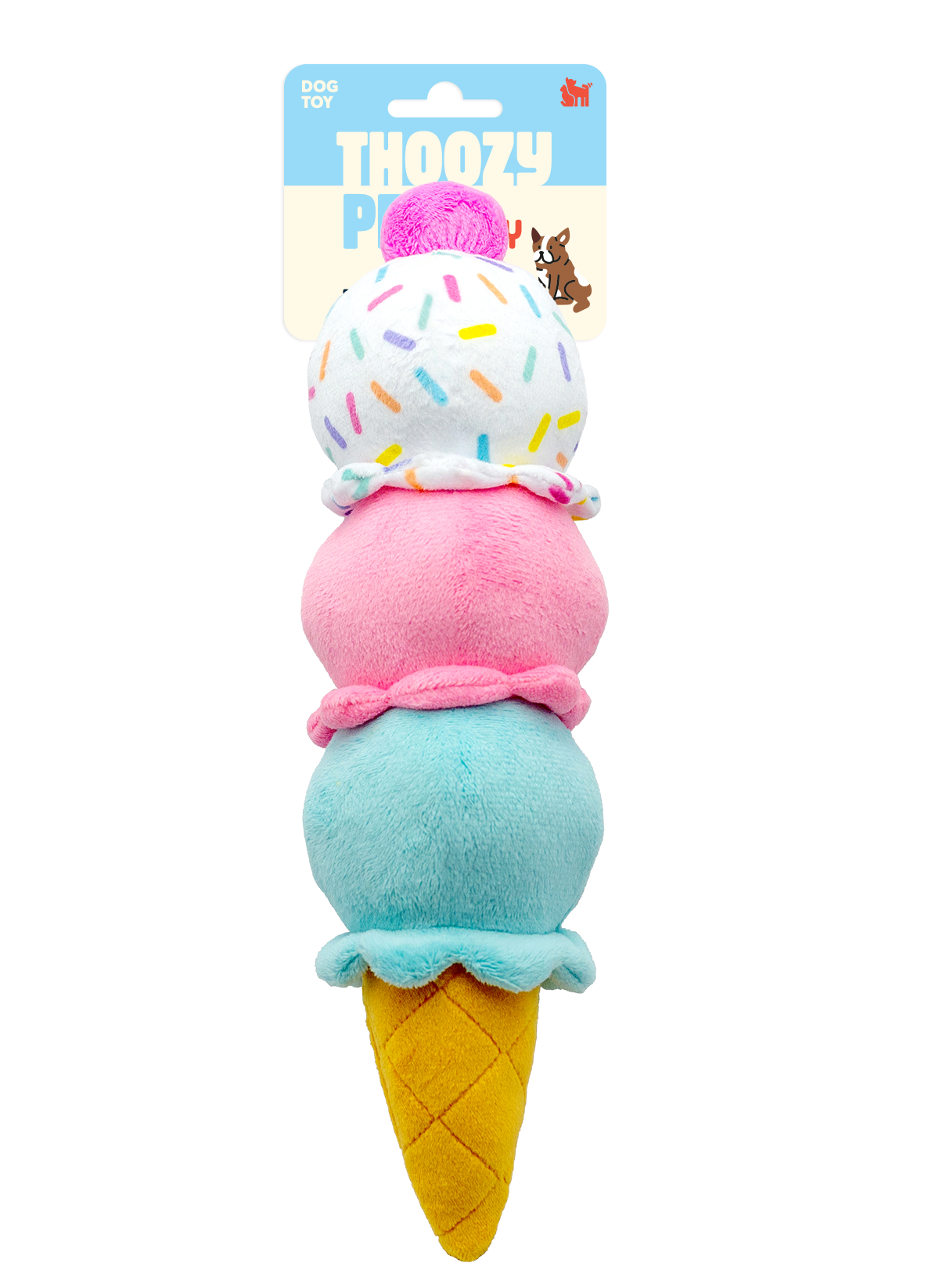 Pet Birthday 3-Scoop Ice Cream Cone Plush Dog Toy 12"