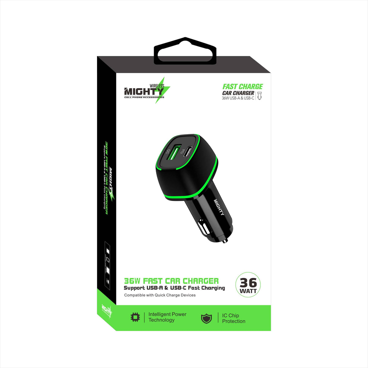 Mighty Fast 36W PD Car Charger with USB Port Black MK32