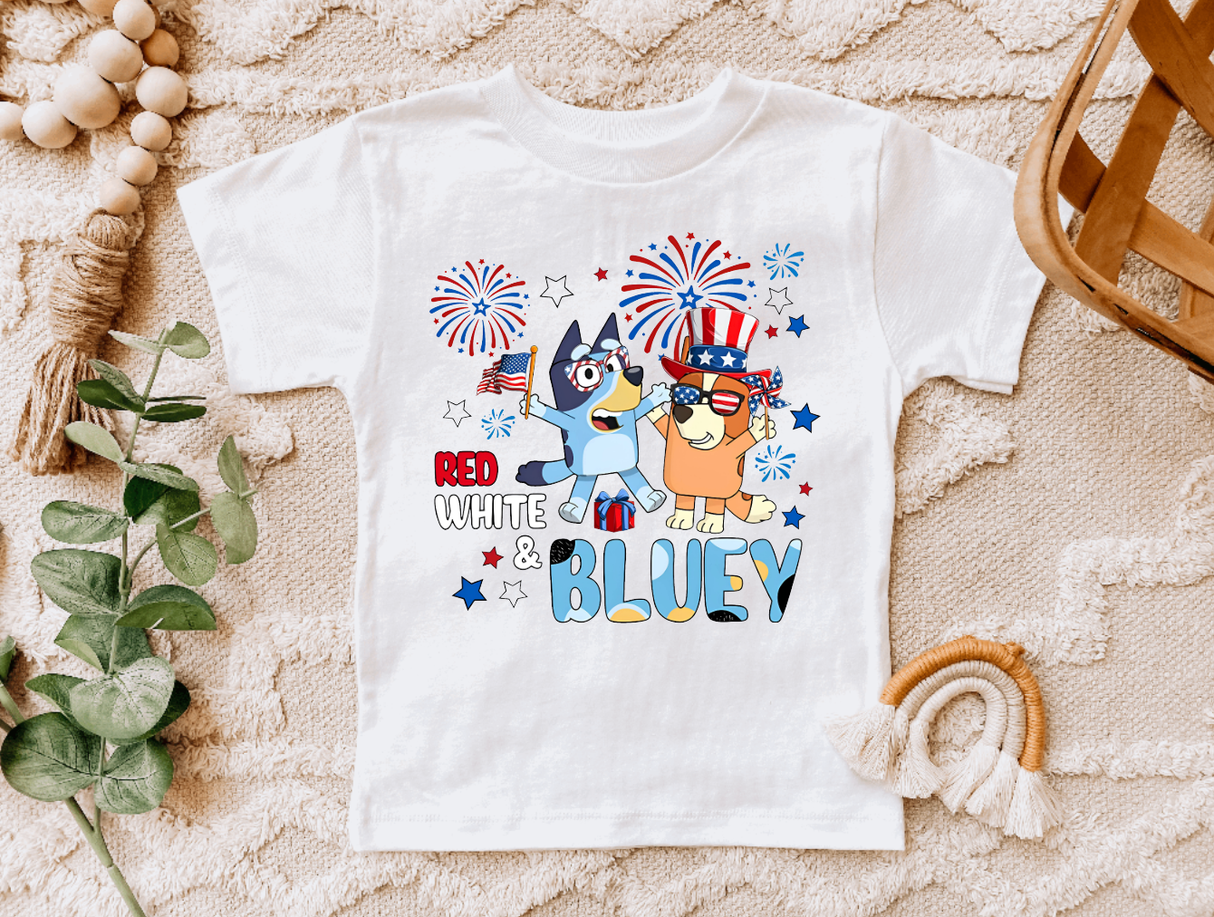 Red White and Bluey Kids 4th of July Tee Shirt