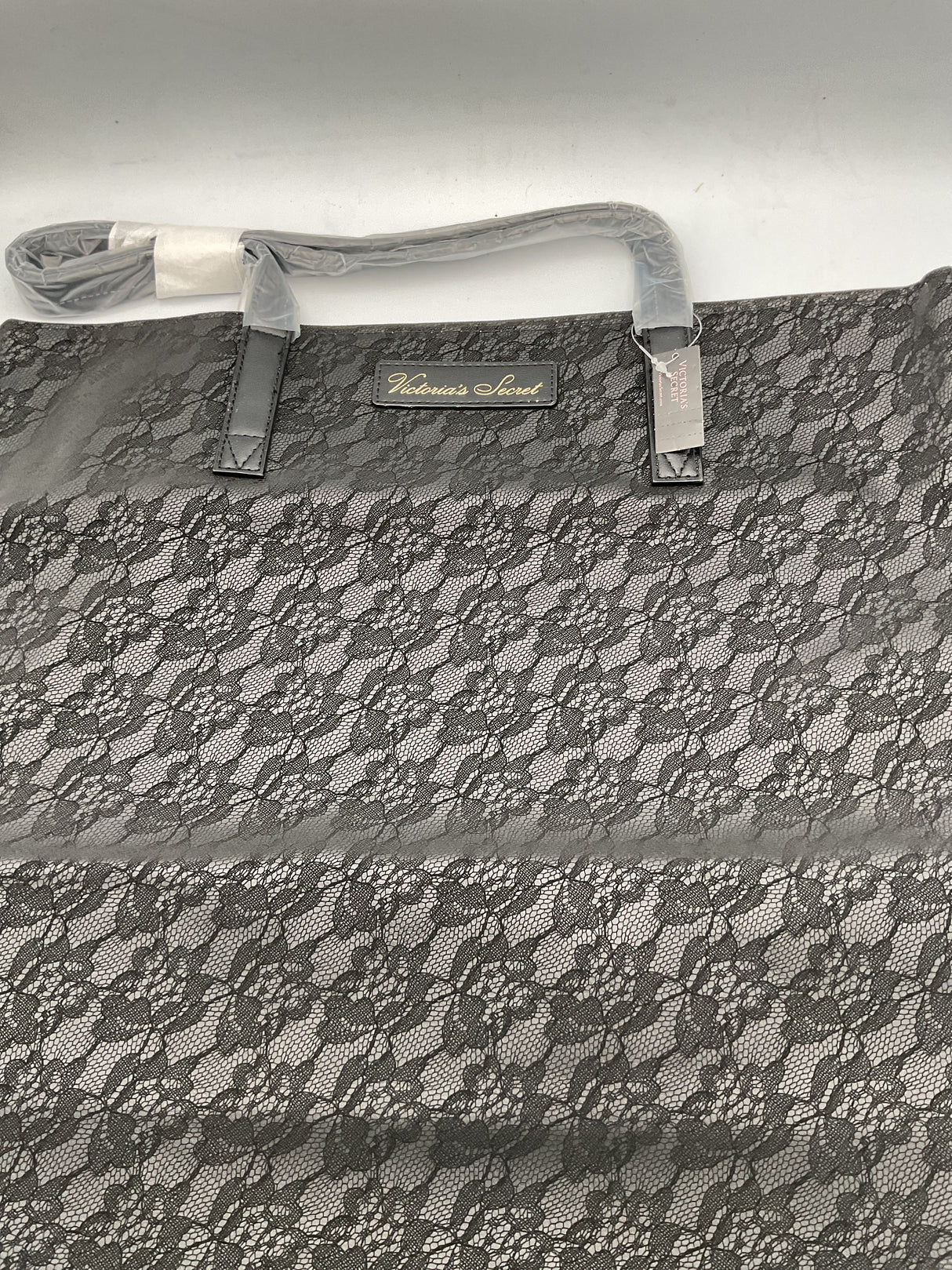 VICTORIAS SECRET SEXY TOTE BOOK BEACH GYM PURSE SHOPPING BAG BLACK LACE NWT