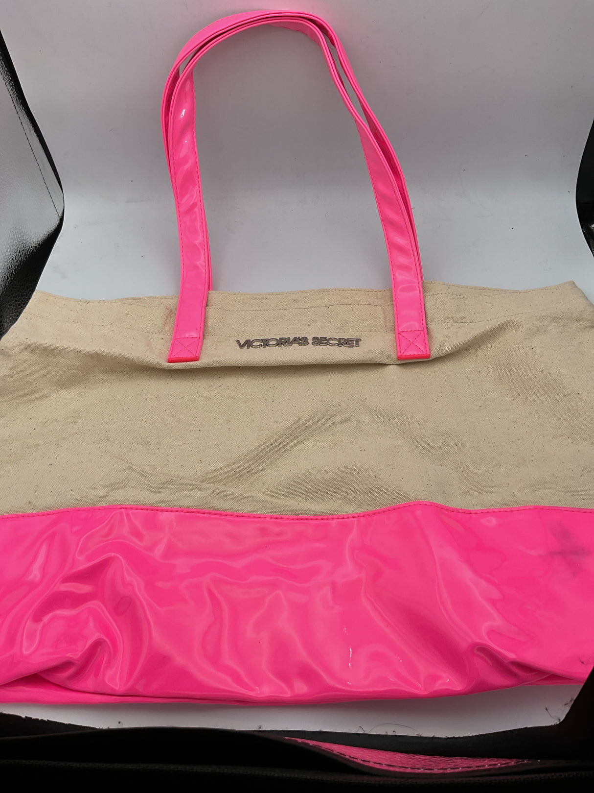 Victoria Secret Tote Bag (Oatmeal Canvas w/Pink Trim)