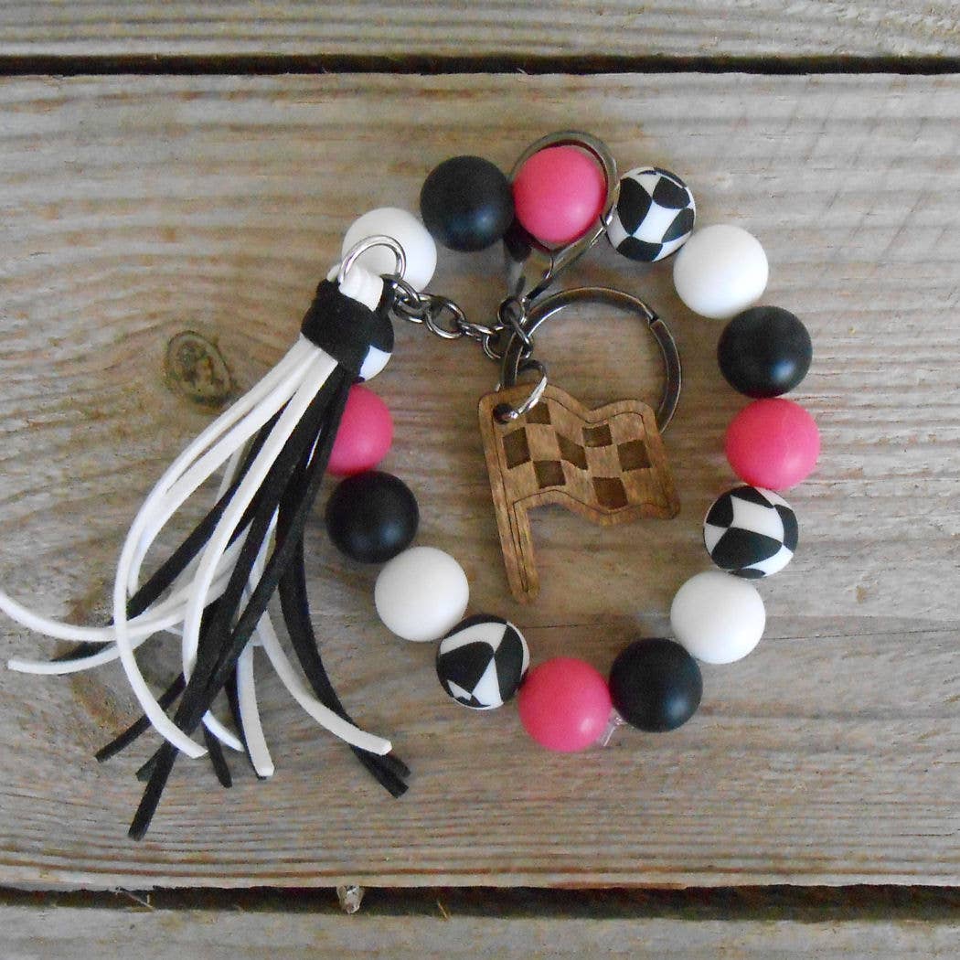 Light Hot Pink Silicone Wristlet with Wavy Checkered Beads