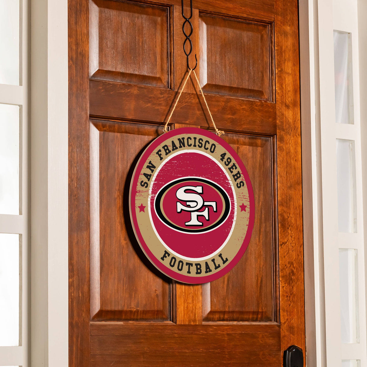 San Francisco 49ers Round Door Décor with Hanging Rope, 18x1