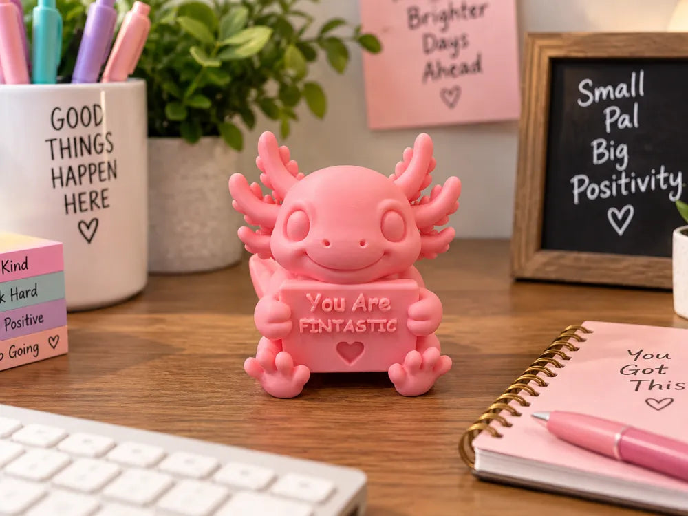 Ax the Axolotl Positivity Pal (Customizable Text) 3D Printed