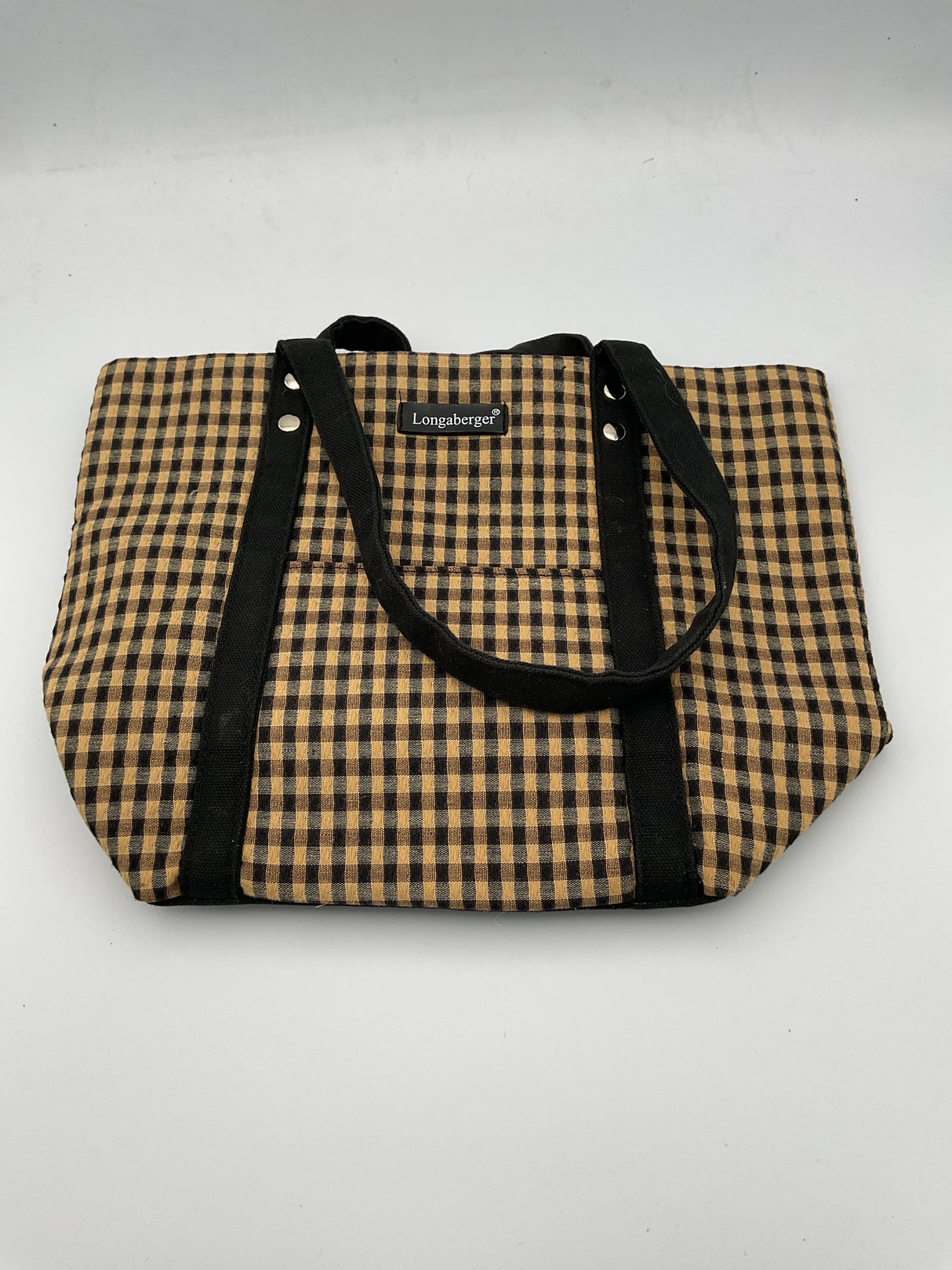 Longaberger Homestead Small Tote Bag Tan/Black Plaid