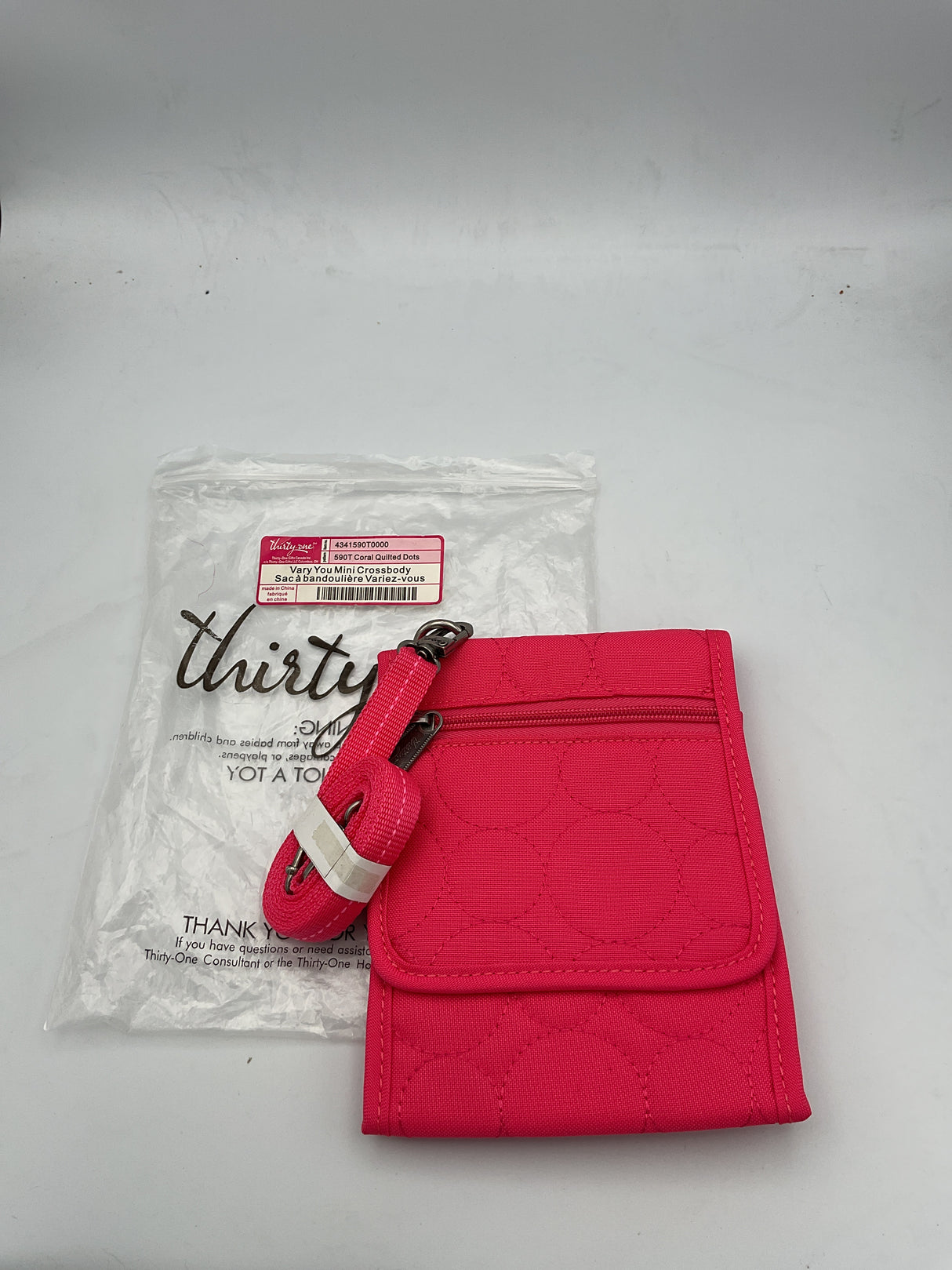 Thirty-One Vary You Mini Crossbody (Coral Quilted Dots)