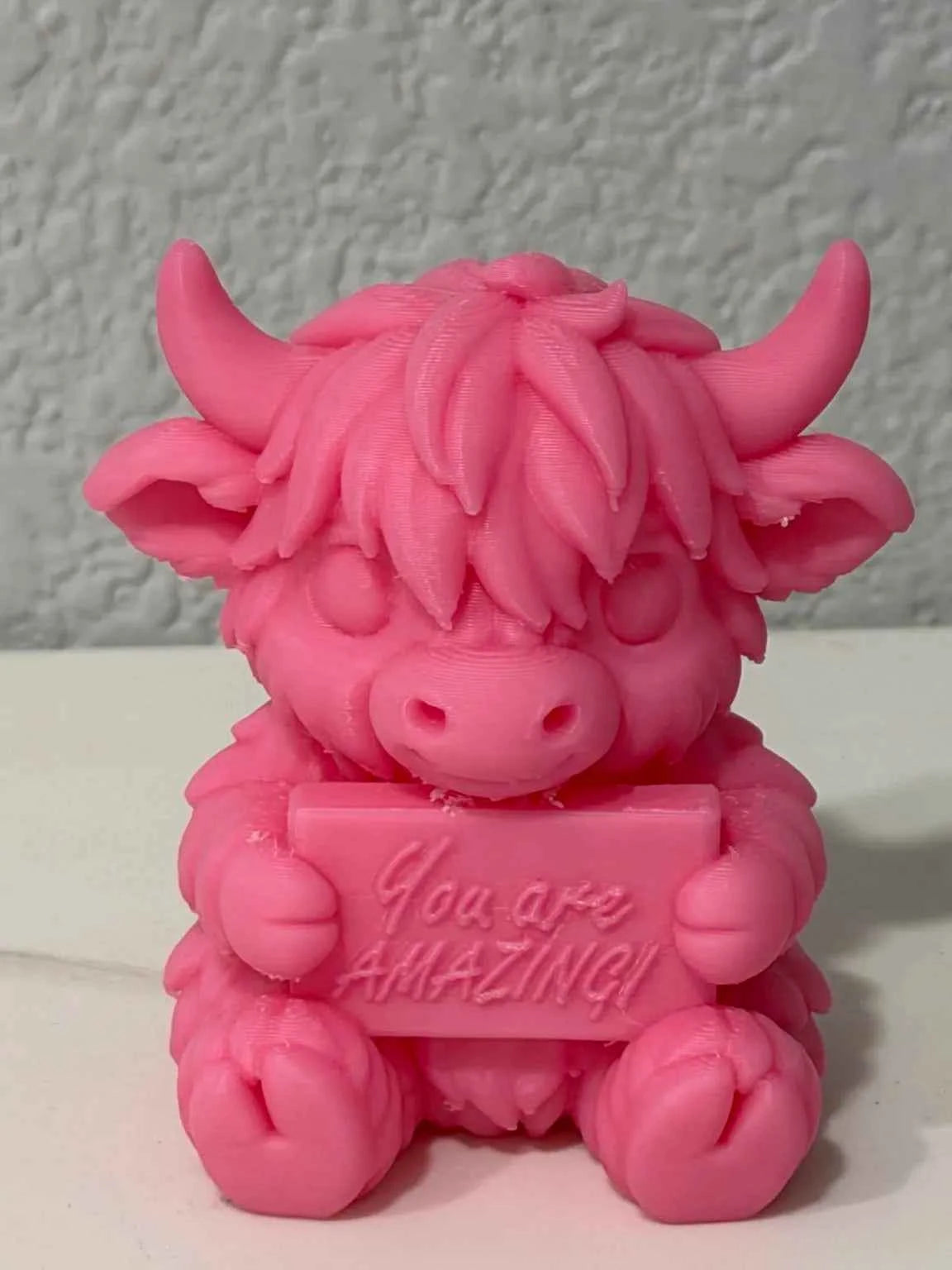 Hattie the Highland Cow Desktop Encouragement 3D Printed