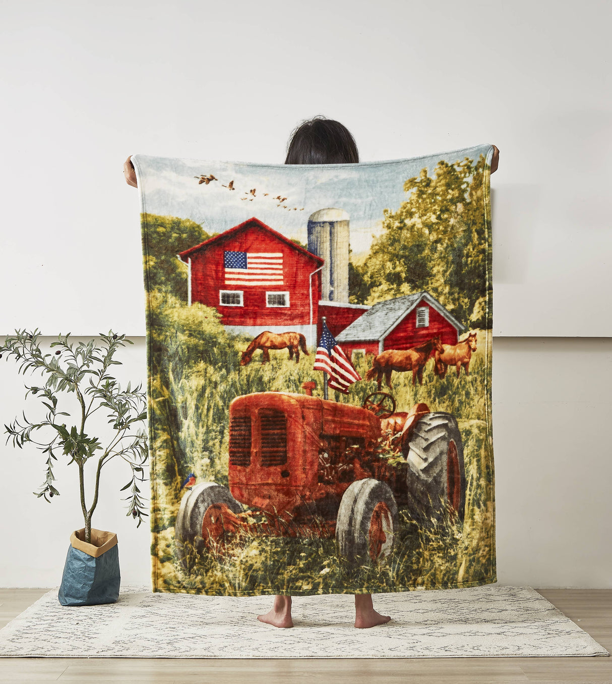 "Patriotic Tractor" 1-Ply Faux Fur Everyday Blanket