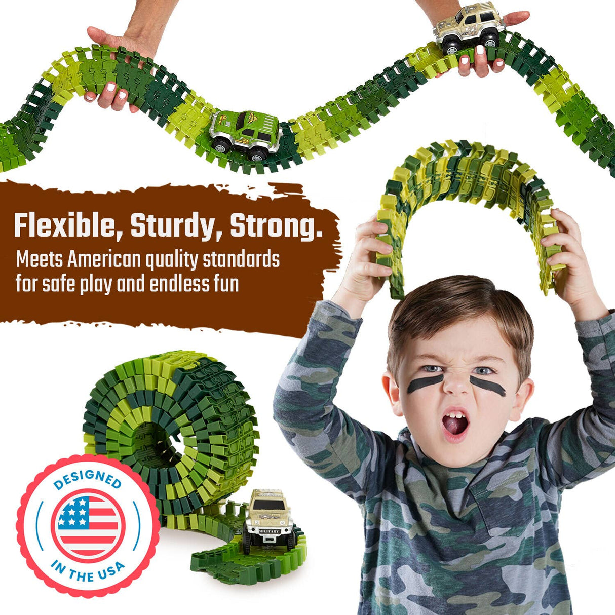 Dinosaur Race Car Journey Track Set Toy, STEM Glow In The Dark Toy