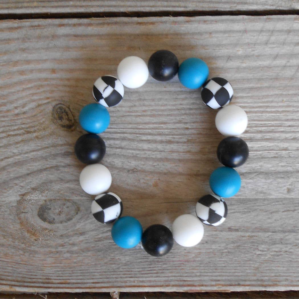 Teal Silicone Wristlet with Wavy Checkered Beads