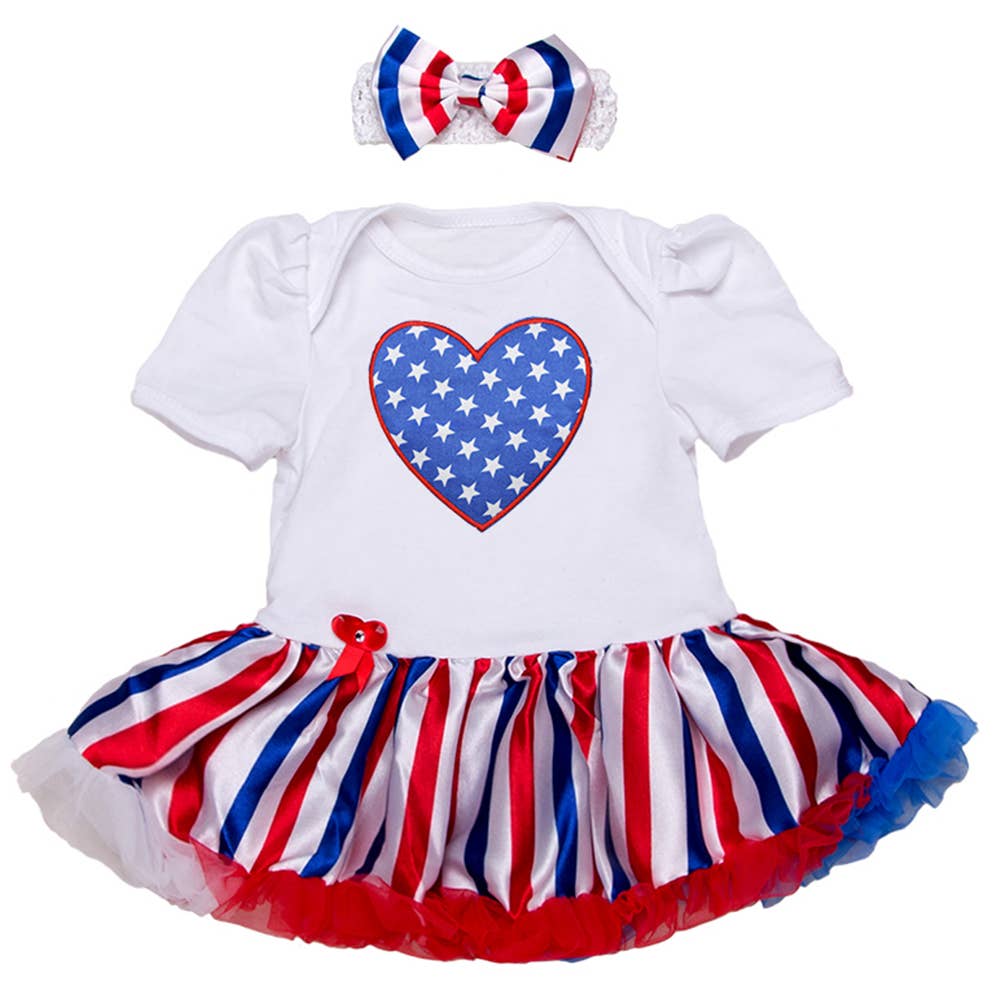 American Flag Heart Baby Romper Dress and Headband