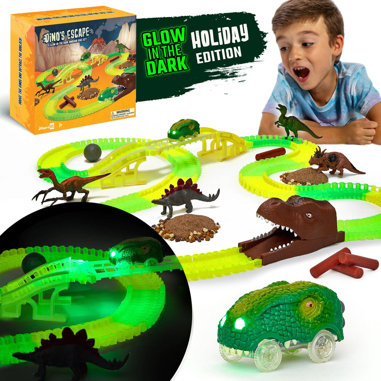 Dinosaur Race Escape Track Playset Toy Gift For Kids, Boys, Girls