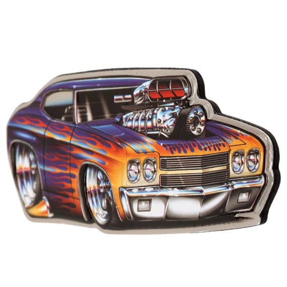 Purple Hot Rod Embossed Tin Magnet