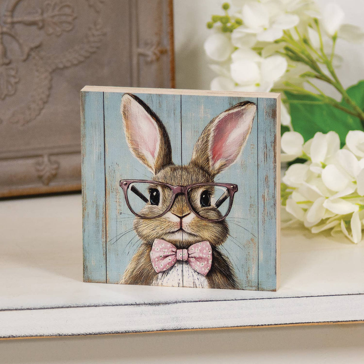 Bunny In Pink Specs Block - 5 In Sq