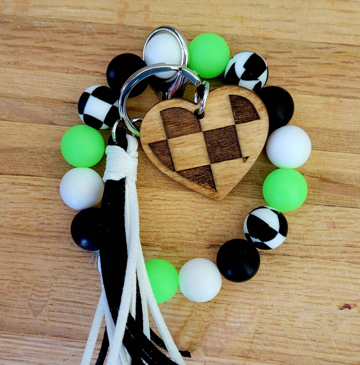 Neon Glow-the-Dark Green Silicone Wristlet with Wavy Beads