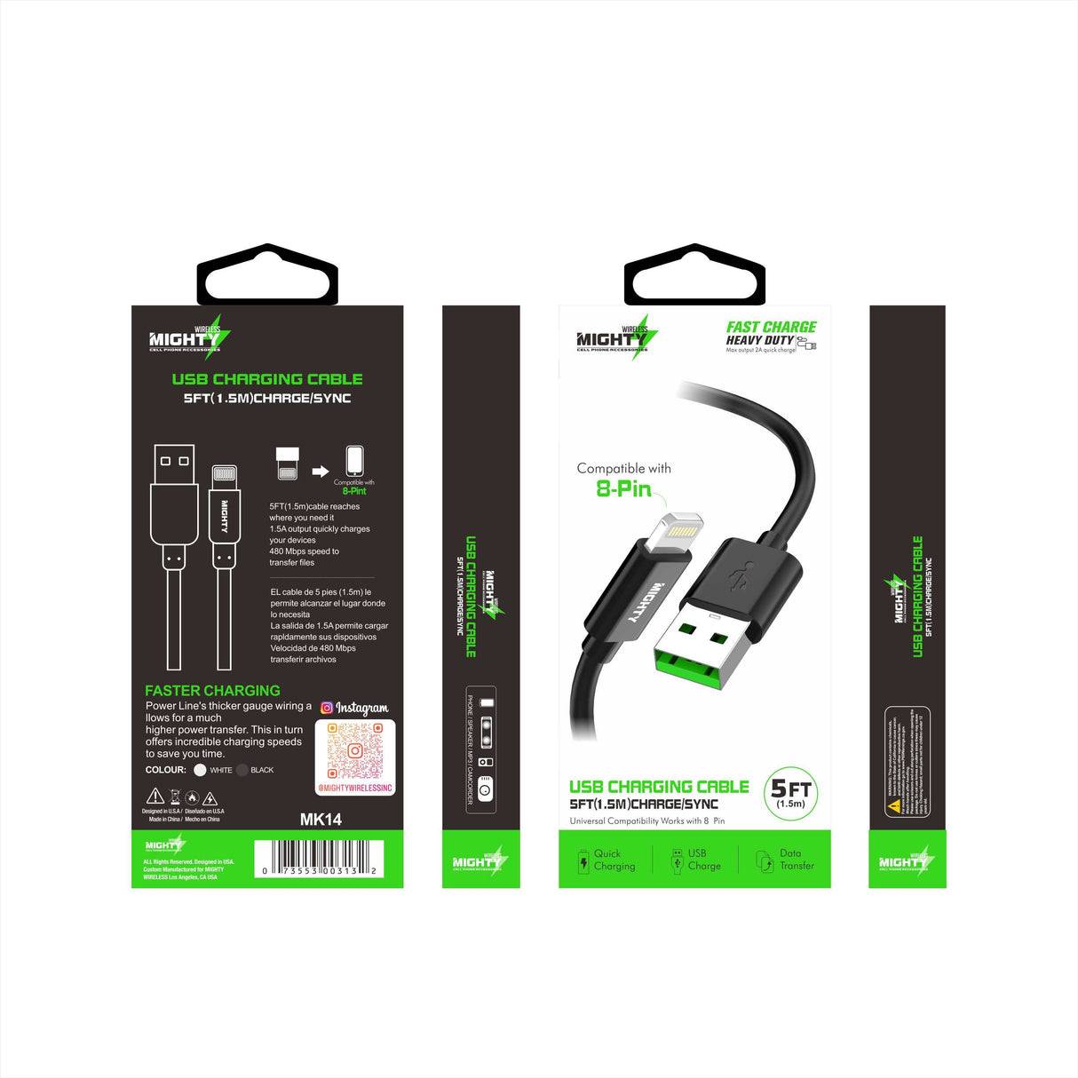 Mighty Fast Charging 5FT Lightning Cable Black MK14