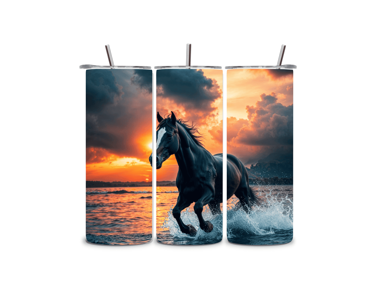 Alpha Printing 20oz Stainless-Steel Tumblers-Horse Running On Beach Design