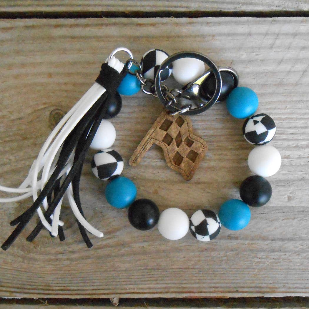 Teal Silicone Wristlet with Wavy Checkered Beads