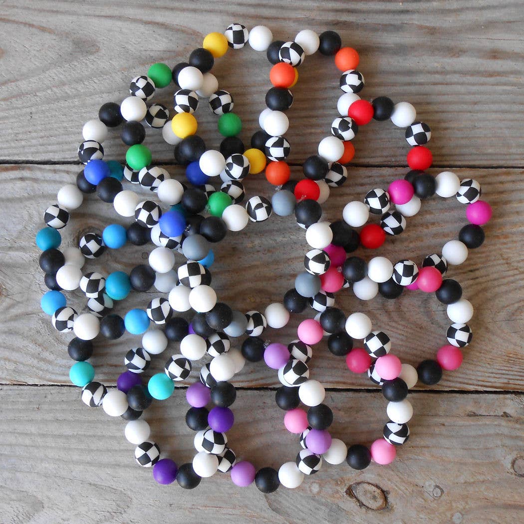 Sky Blue Silicone Wristlet with Wavy Checkered Beads