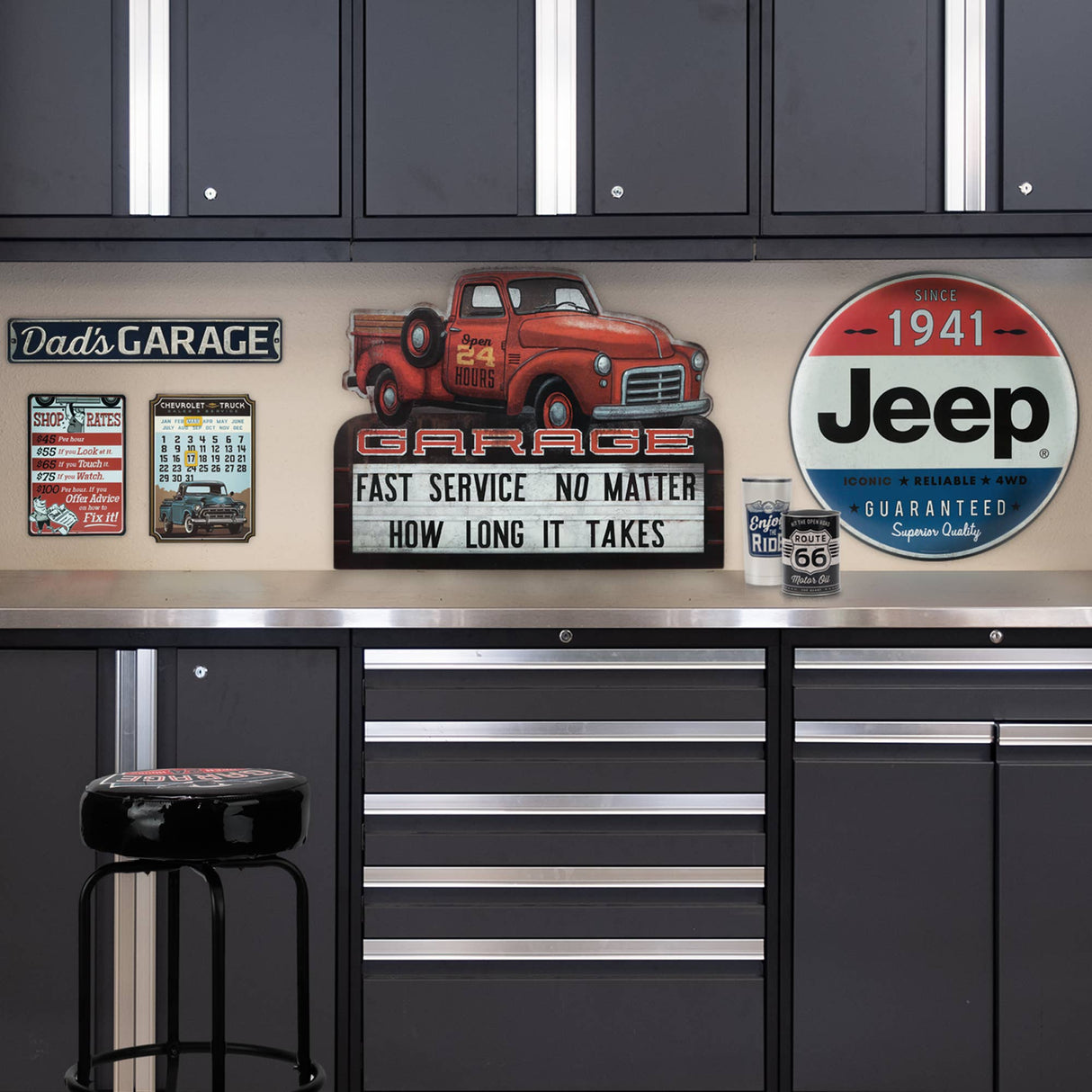 Dad's Garage Embossed Metal Street Sign