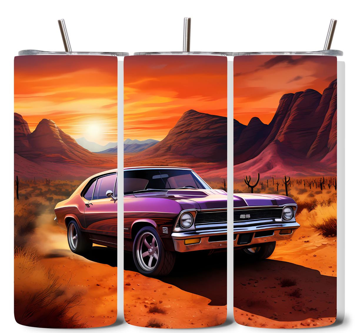 20oz Stainless-Steel Tumblers-Purple Muscle Car Design